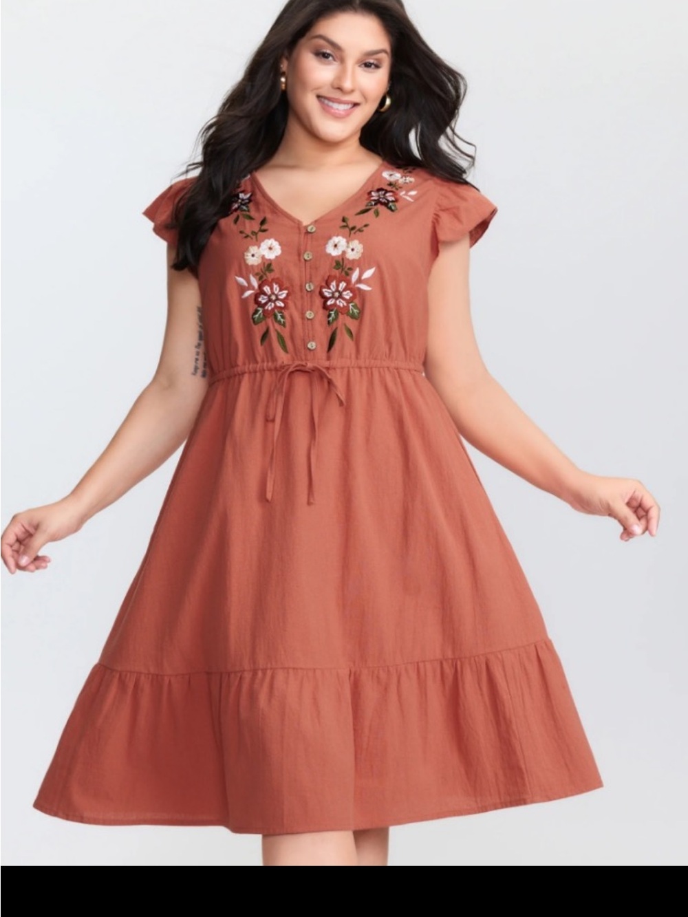 BloomChic Embroidered Rust Tiered Dress
